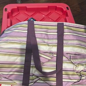 Striped Tote Bag with Purple Handles